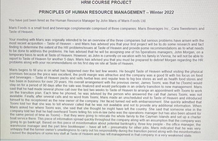 HRM COURSE PROJECT PRINCIPLES OF HUMAN RESOURCE | Chegg.com