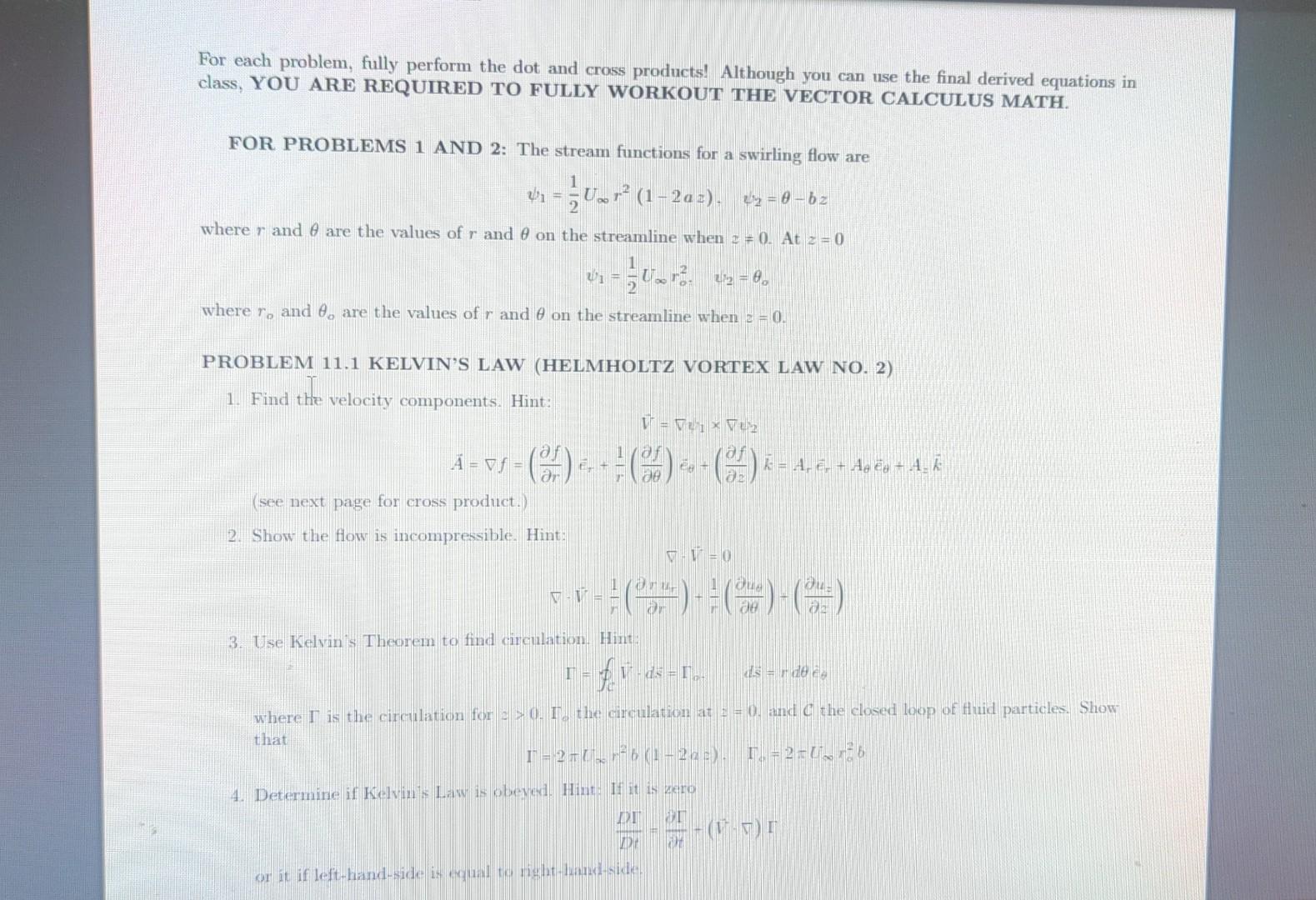 Solved For each problem, fully perform the dot and cross | Chegg.com