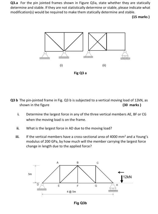 Solved Q3.a For the pin jointed frames shown in Figure Q3a, | Chegg.com