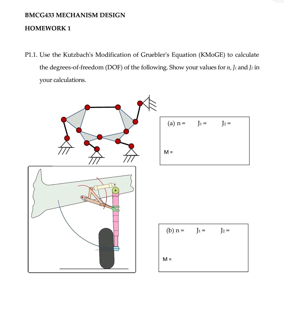 BMCG433 MECHANISM DESIGN HOMEWORK 1 P1.1. Use the | Chegg.com