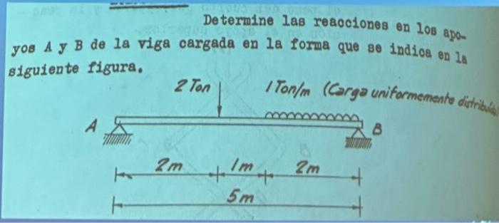 Determine las reacciones on 100 apoyos A y B de la viga cargada en la forma que se indica on la siguiente figura.