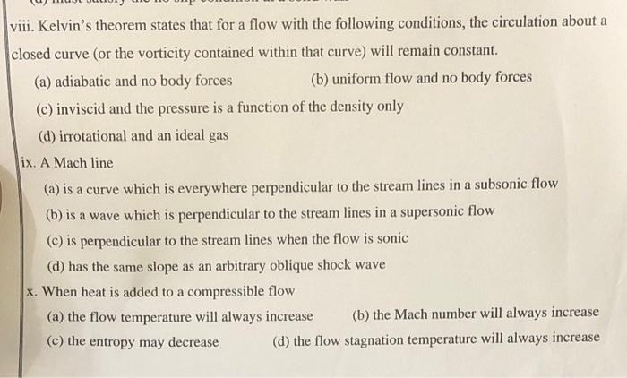 Solved Viii. Kelvin's Theorem States That For A Flow With | Chegg.com