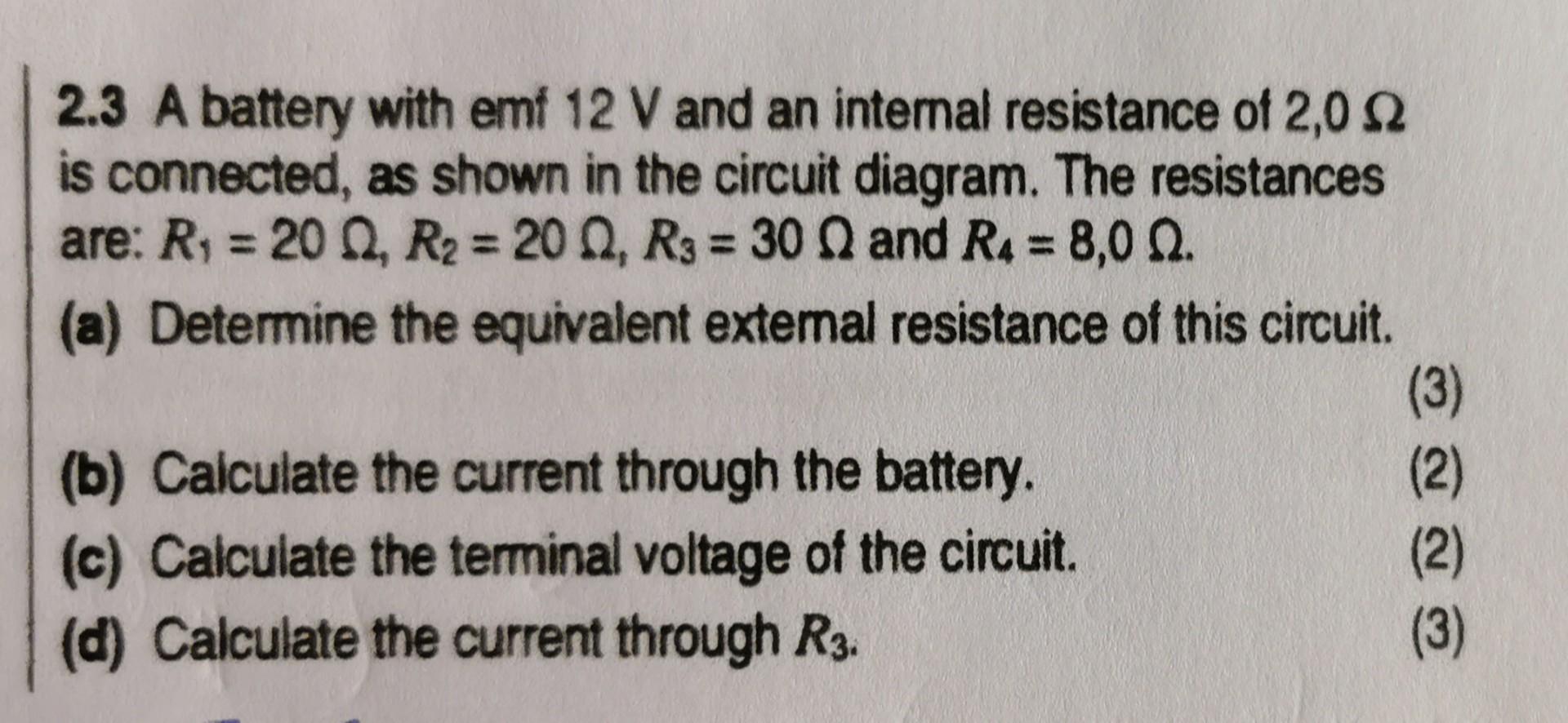 Emf Math Module 12 Solved 2.3 A battery with emf 12 V and an internal | Chegg.com