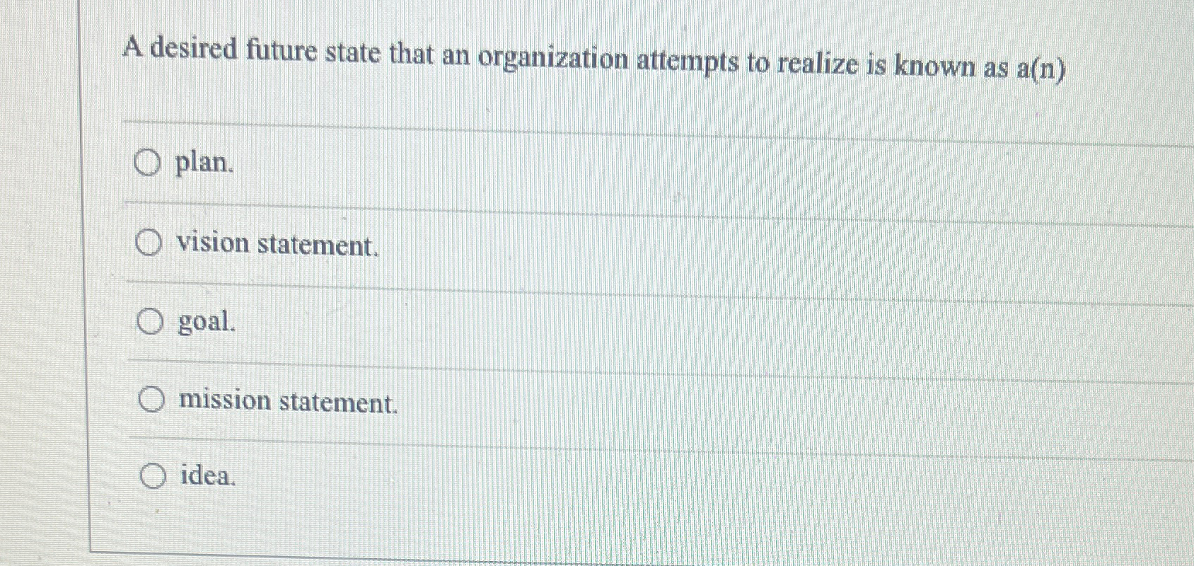 Solved A desired future state that an organization attempts | Chegg.com
