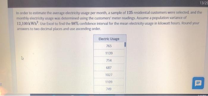 Solved 13/25 In Order To Estimate The Average Electricity | Chegg.com