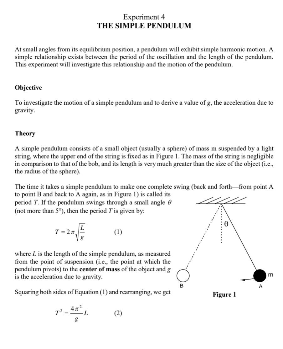 questions and answers about the simple pendulum experiment