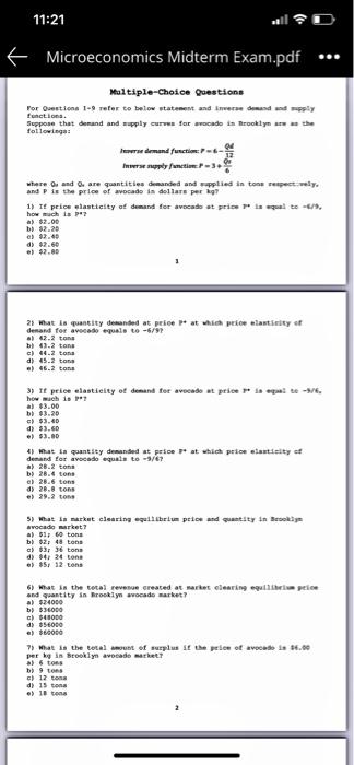11:21 Microeconomics Midterm Exam.pdf Multiple-Choice | Chegg.com