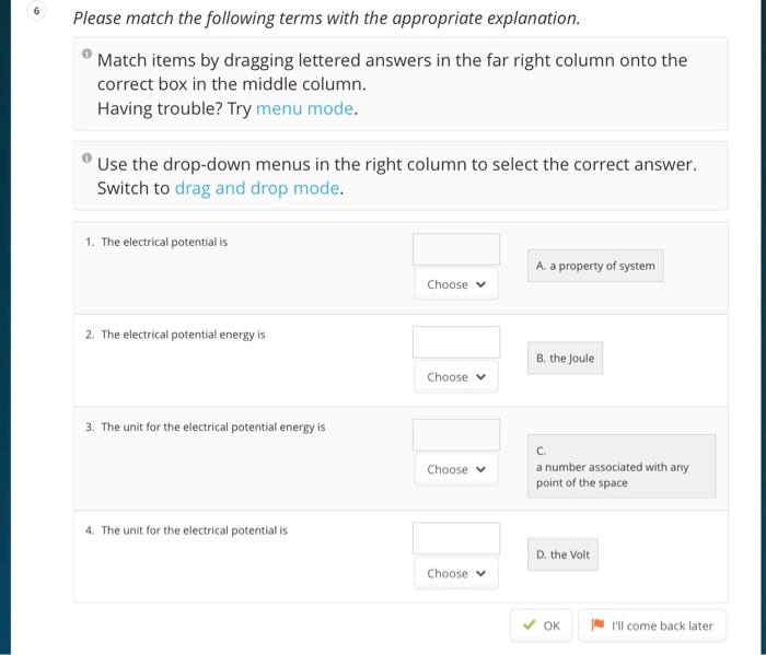 Solved Please match the following terms with the appropriate | Chegg.com