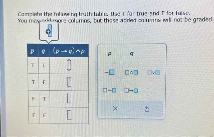 Solved Complete the following truth table. Use T for true | Chegg.com