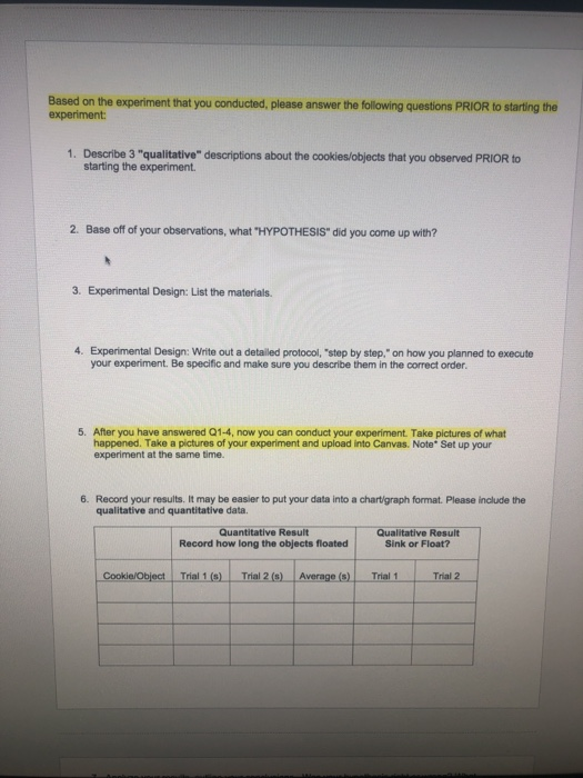 write a hypothesis statement for the experiment you conducted for procedure i