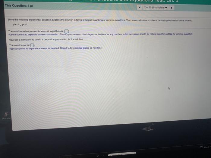 Solved Test: Exponential and Logarithmic Functions and | Chegg.com