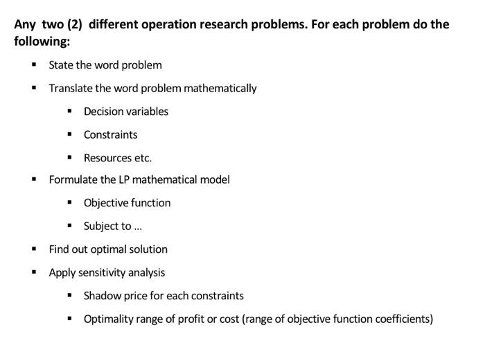 operation research solved problems