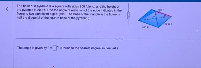 Solved The base of a pyramid is a square with sides 800ft | Chegg.com