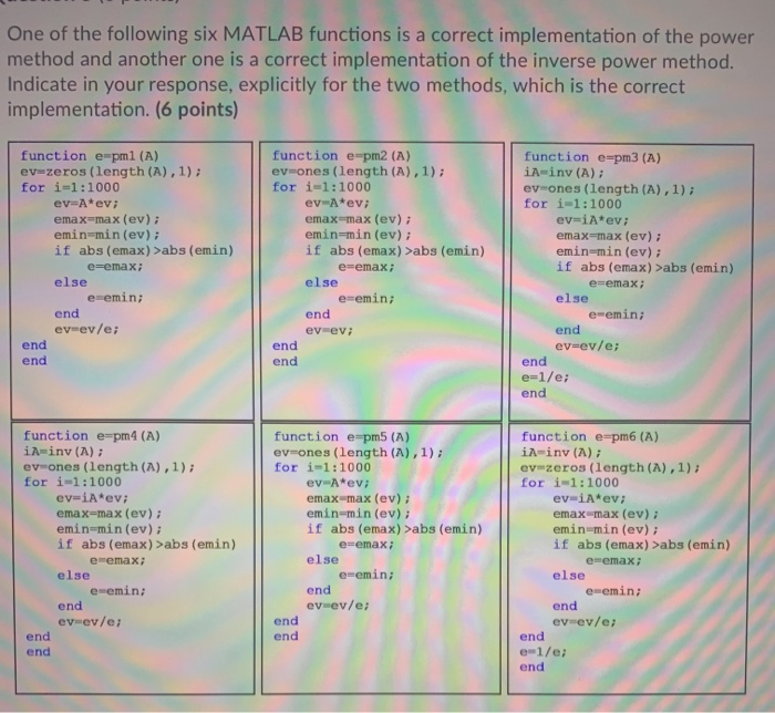 Solved One of the following six MATLAB functions is a | Chegg.com