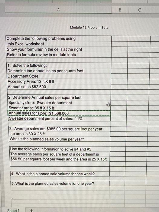 Solved B C Module 12 Problem Sets Complete the following | Chegg.com