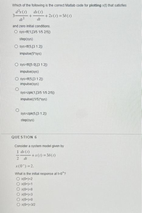 Solved Which of the following is the correct Matlab code for | Chegg.com