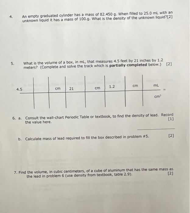 Solved 4. An empty graduated cylinder has a mass of 82.450