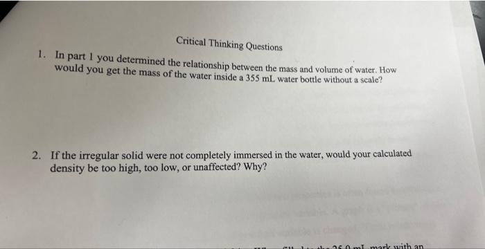 critical thinking questions on water