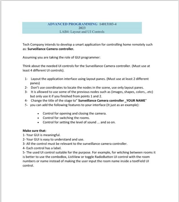 Solved ADVANCED PROGRAMMING 14013103−4 2023 LAB4: Layout and | Chegg.com