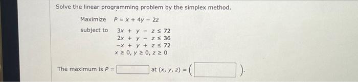 Solve the linear programming problem by the simplex | Chegg.com
