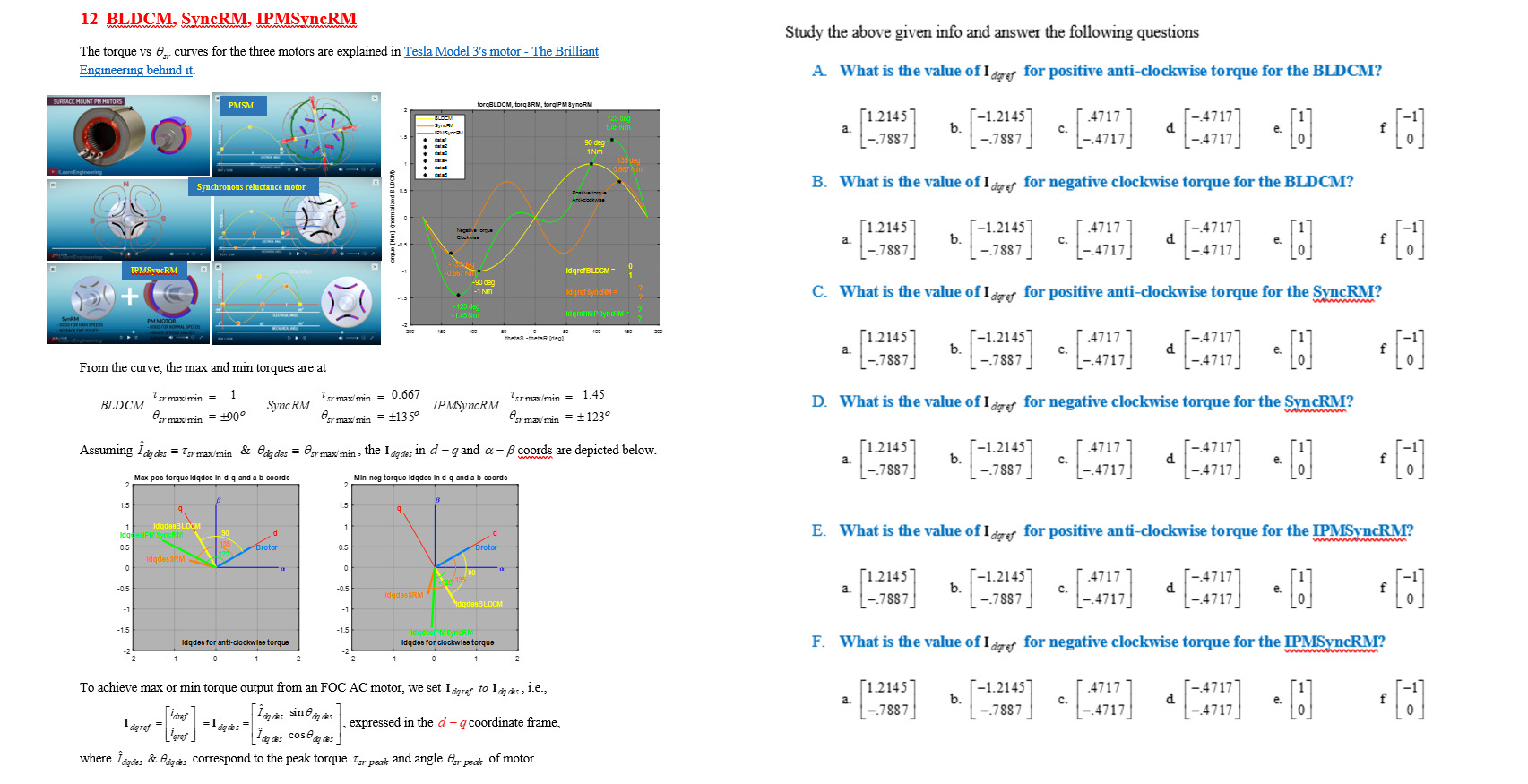 From the curve, the max and min torques are | Chegg.com
