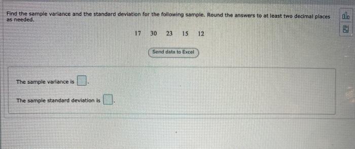 Solved Find the sample variance and the standard deviation | Chegg.com