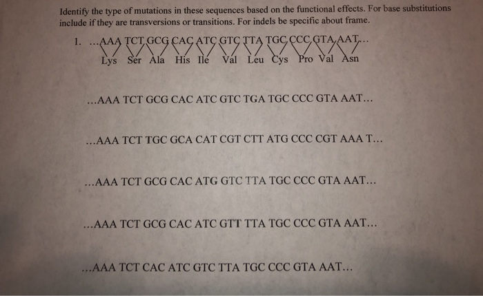 Solved Identify the type of mutations in these sequences | Chegg.com