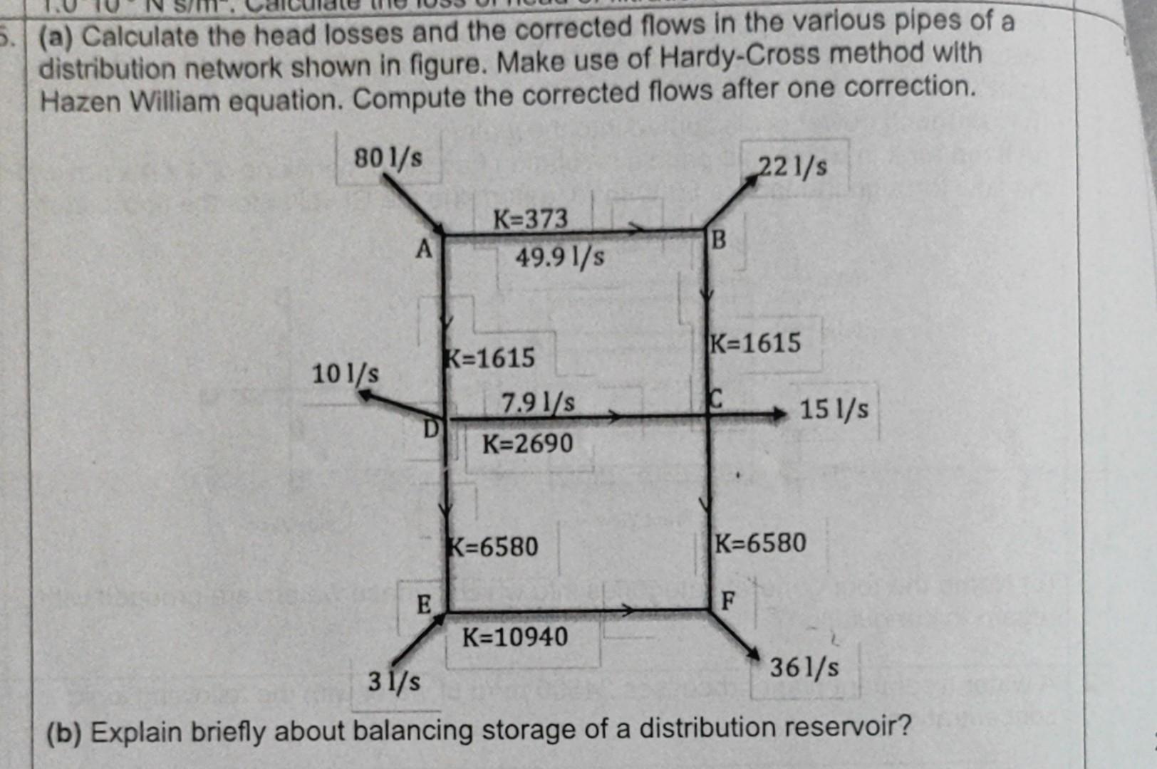 Solved (a) Calculate the head losses and the corrected flows