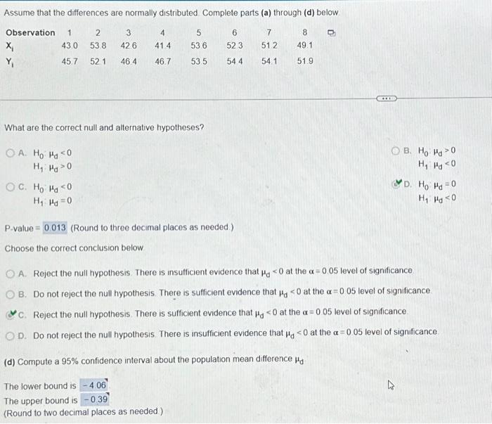 Solved Assume that the differences are normally distributed | Chegg.com