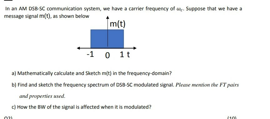Solved In an AM DSB-SC communication system, we have a | Chegg.com
