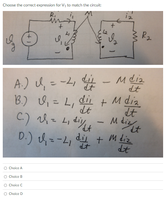 Solved Choose the correct expression for V1 ﻿to match the | Chegg.com