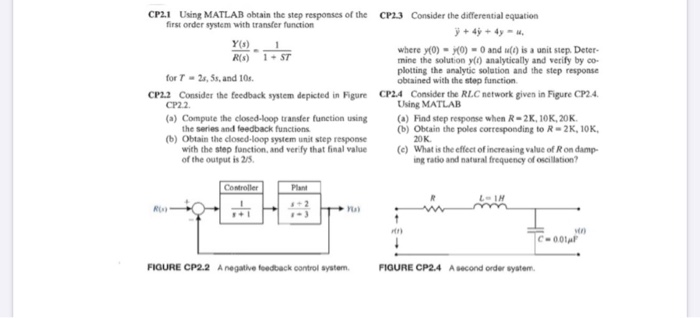 Solved CP2.1 Using MATLAB obtain the step responses of the | Chegg.com