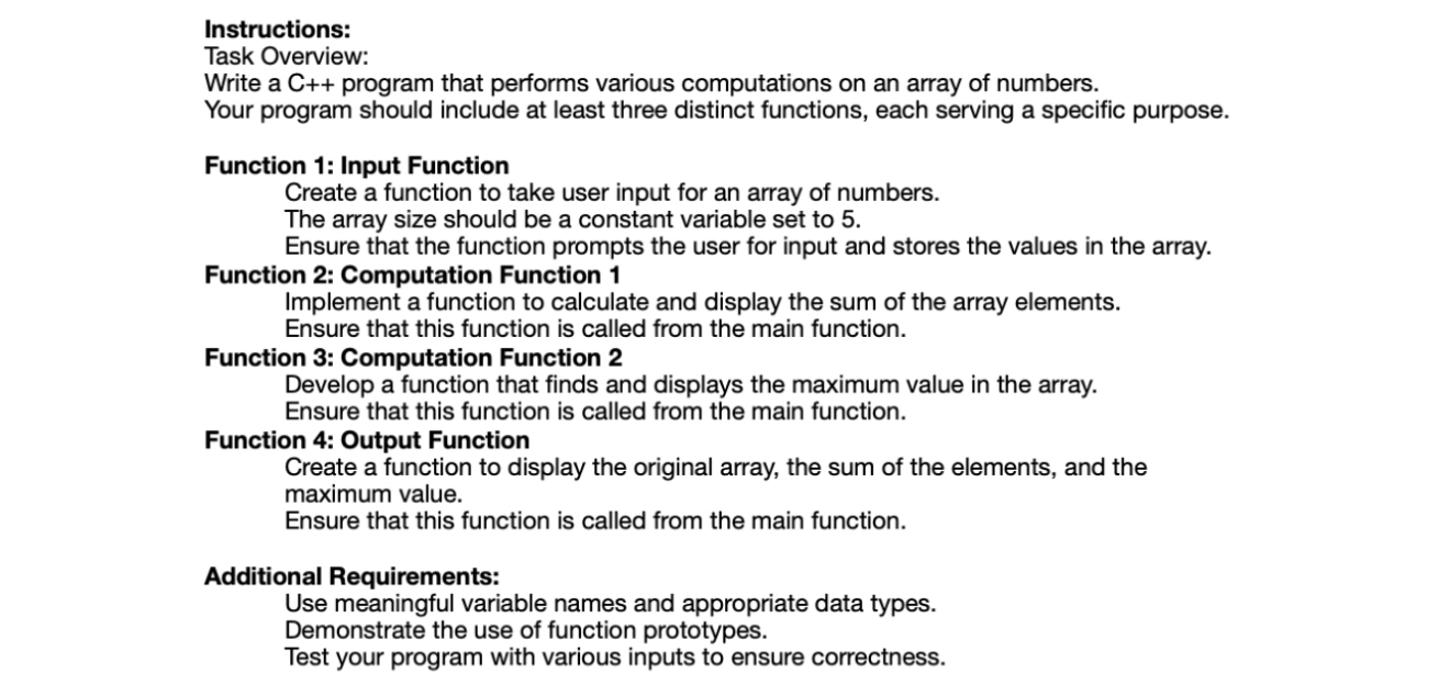 InstructionsTask OverviewWrite a C++ ﻿program that