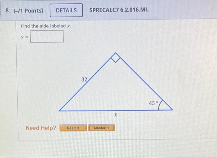 Solved Find the side labeled x.
