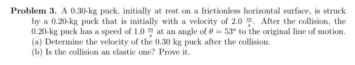 Solved Problem 3. A 0.30−kg puck, initially at rest on a | Chegg.com