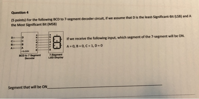 Solved Question 4 (5 points) For the following BCD to | Chegg.com