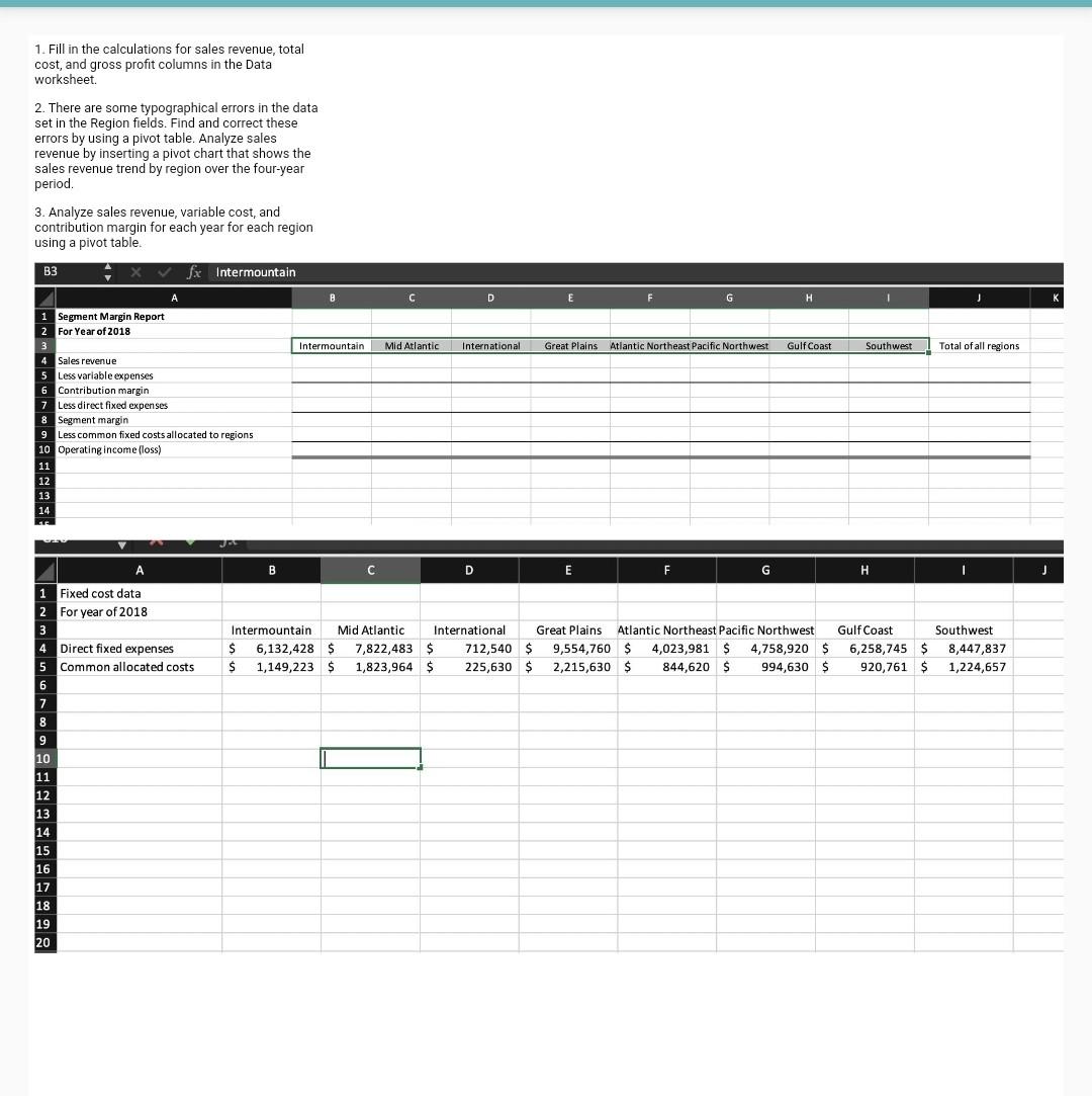 1. Fill in the calculations for sales revenue, total | Chegg.com