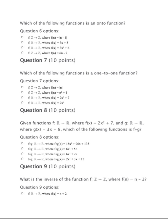 Solved Question 1 (10 points) Consider the function f: Z - | Chegg.com