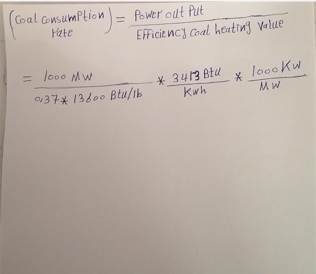 Solved Coal consumption on) = Power out Put Pate Efficiency