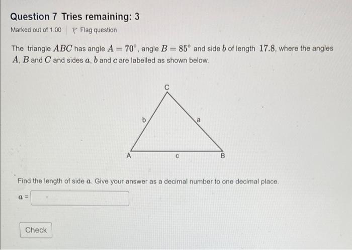 Solved Question 7 Tries remaining 3 Marked out of 1.00 P Chegg