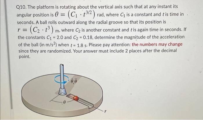 Solved = Q10. The platform is rotating about the vertical | Chegg.com