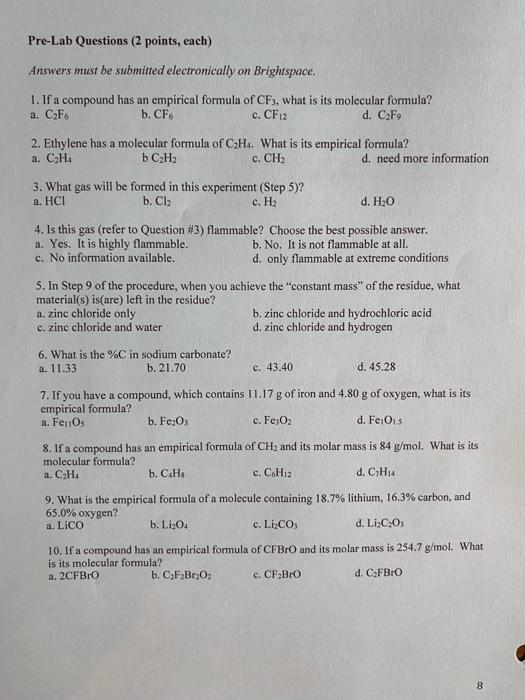 Solved 1. If a compound has an empirical formula of CF3 Chegg