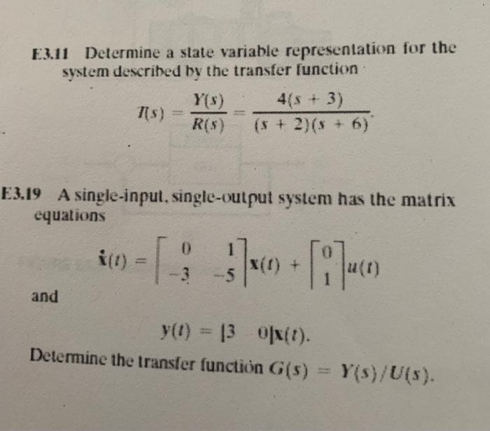 Solved E3.11 Determine a state variable representation for | Chegg.com