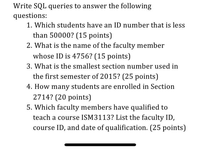 Solved COMPLETE THE FOLLOWING SQL TASKS: Consider the | Chegg.com