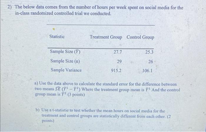 Solved 2) The below data comes from the number of hours per | Chegg.com