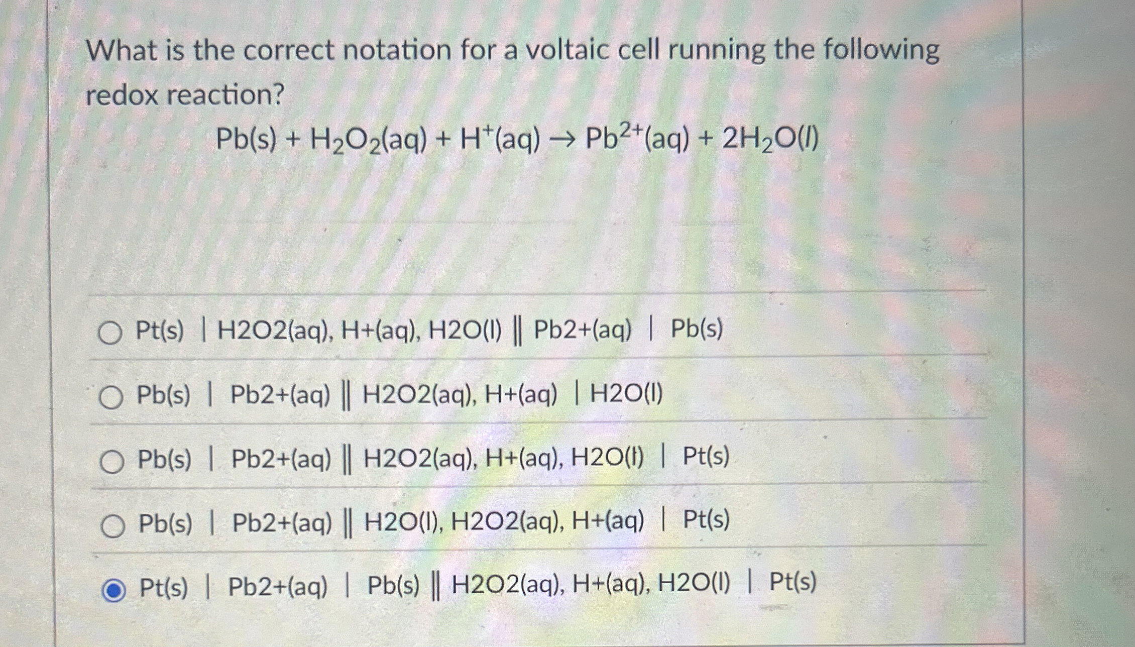 Solved What is the correct notation for a voltaic cell | Chegg.com
