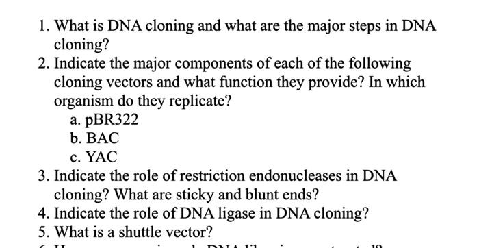 Solved 1. What is DNA cloning and what are the major steps | Chegg.com