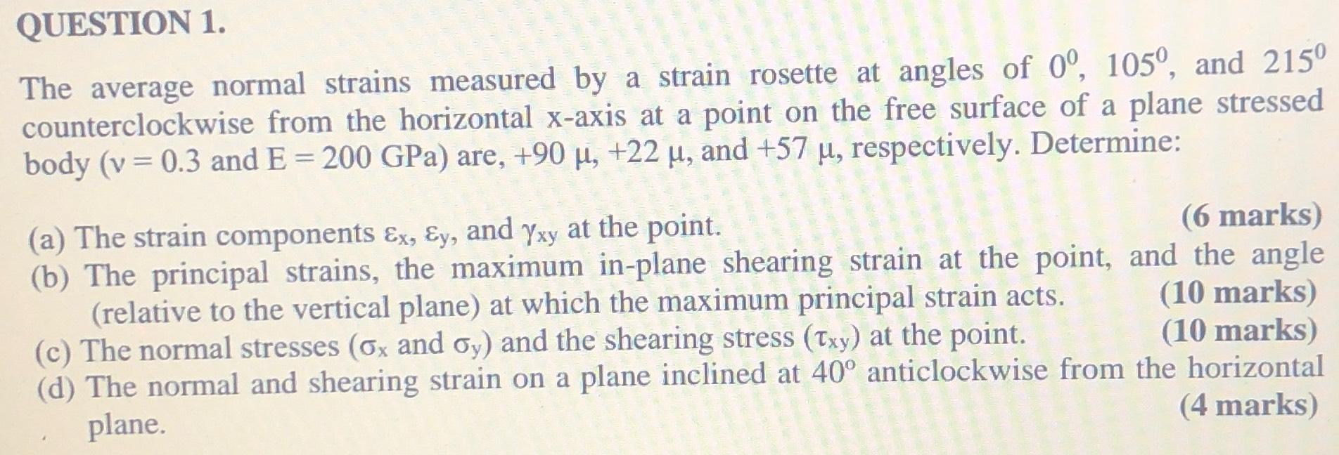 Solved QUESTION 1.The average normal strains measured by a | Chegg.com