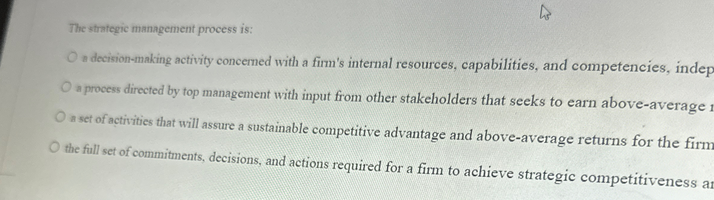 Solved The strategic management process is:decrsion-making | Chegg.com