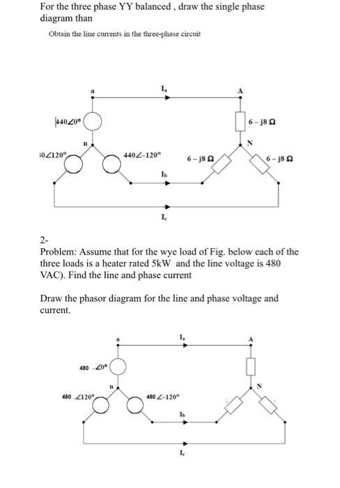 Solved For the three phase YY balanced, draw the single | Chegg.com